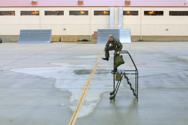 Lt Col. Ed Shire prepares to board his Lockheed F118 at Tonopah, Nevada.